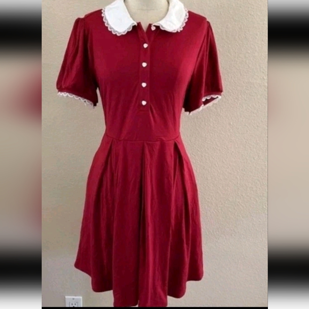 Hot Topic Disney Pixar Red Dress White Lace Collar Heart Buttons Size 4X Pocket
